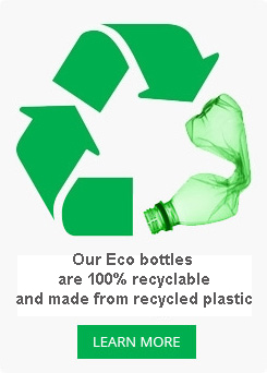 Our bottles, caps and labels are all 100% recyclable. Bottles are Made From Recycled Content